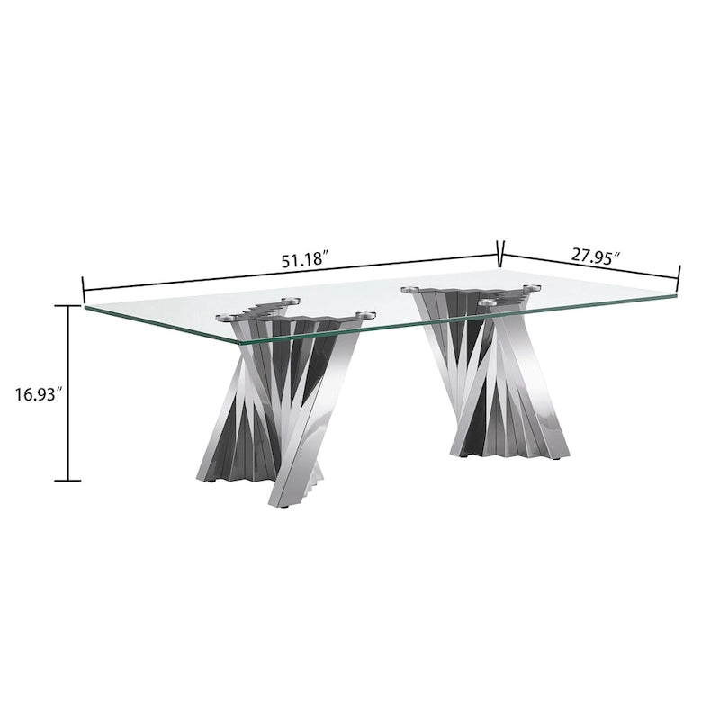 Couchtisch mit Tischplatte aus gehärtetem Glas und Edelstahlgestell in Goldspiegeloptik
