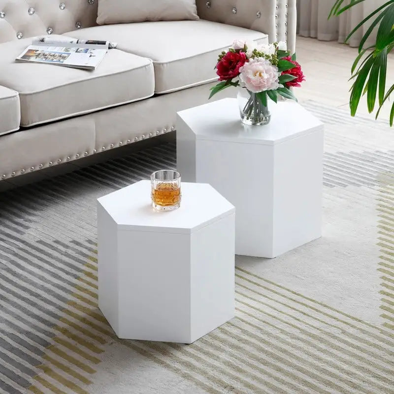 Couchtische, MDF mit Esche-/Eichen-/Nussbaumfurnier Beistelltisch/Satztisch-Set (2-teilig) für Wohnzimmer, Büro, Schlafzimmer