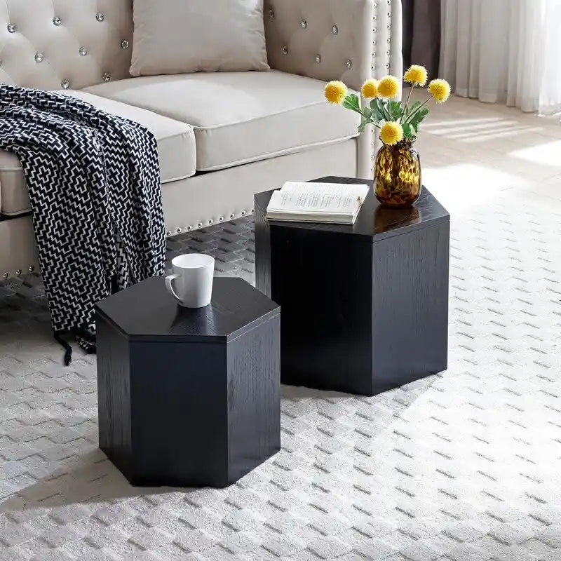 Couchtische, MDF mit Esche-/Eichen-/Nussbaumfurnier Beistelltisch/Satztisch-Set (2-teilig) für Wohnzimmer, Büro, Schlafzimmer