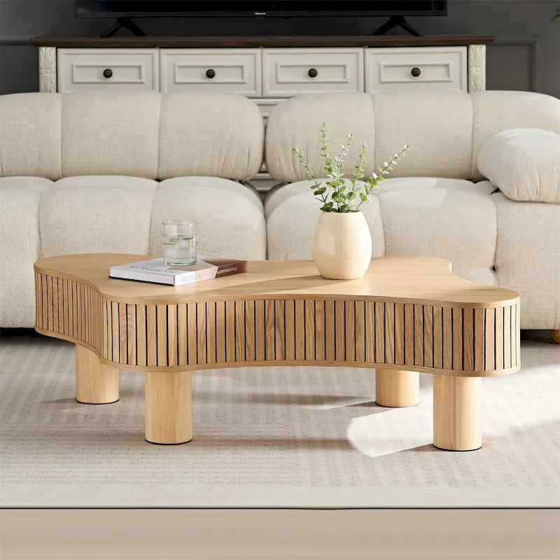 42,52 Zoll Moderner handgefertigter Trommel-Couchtisch aus Holz