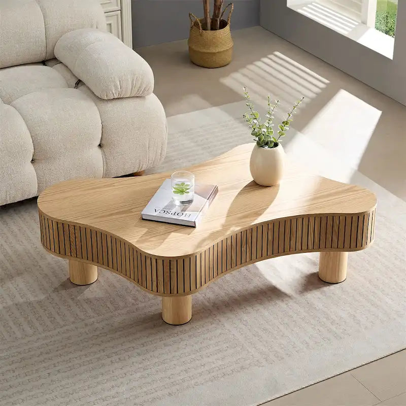 42,52 Zoll Moderner handgefertigter Trommel-Couchtisch aus Holz