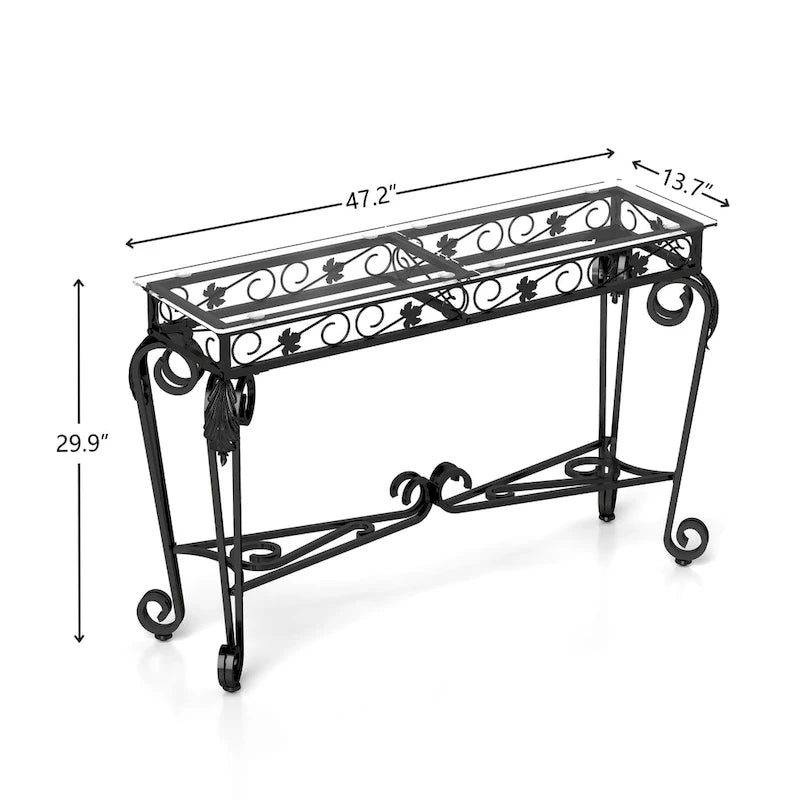 Moderner Glas- und Metalltisch, Konsolentische für den Eingangsbereich, Stabiler Flurtisch mit Stauraum, Sofatische mit einfacher Montage