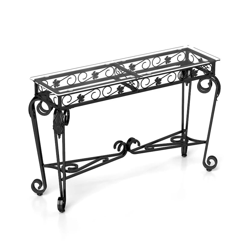 Moderner Glas- und Metalltisch, Konsolentische für den Eingangsbereich, Stabiler Flurtisch mit Stauraum, Sofatische mit einfacher Montage