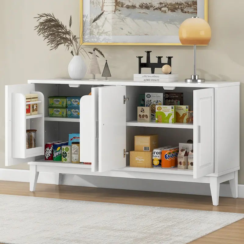 4-türiges Sideboard mit Ablagefach für Wohnzimmer, zwei große Schränke mit verstellbaren Einlegeböden