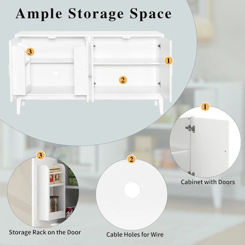 4-türiges Sideboard mit Ablagefach für Wohnzimmer, zwei große Schränke mit verstellbaren Einlegeböden