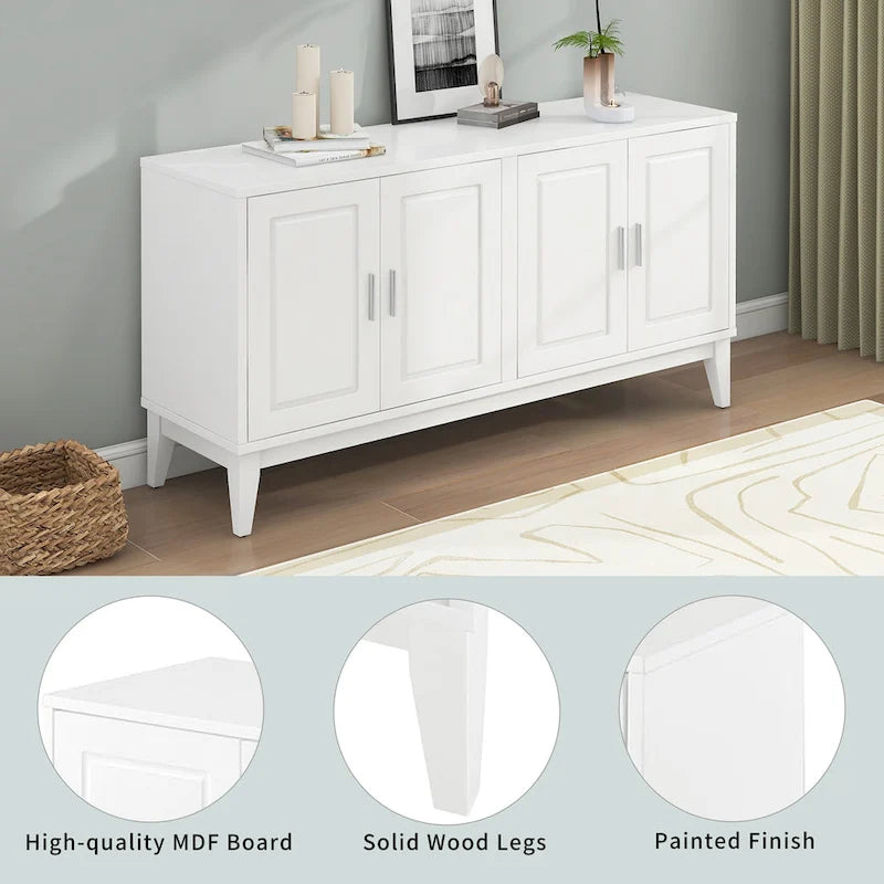 4-türiges Sideboard mit Ablagefach für Wohnzimmer, zwei große Schränke mit verstellbaren Einlegeböden