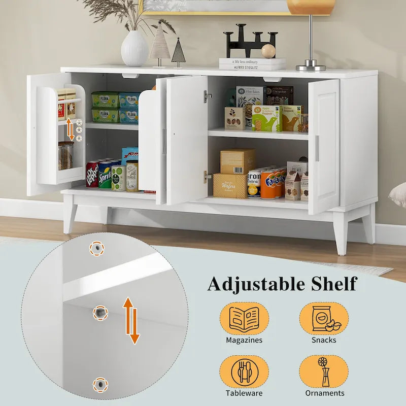 4-türiges Sideboard mit Ablagefach für Wohnzimmer, zwei große Schränke mit verstellbaren Einlegeböden