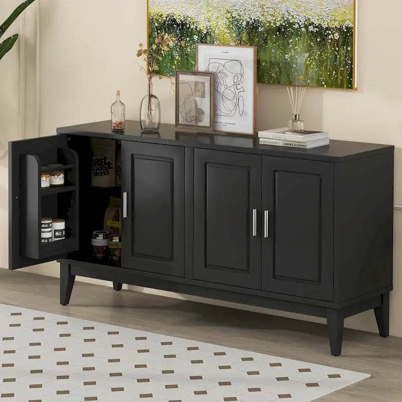 4-türiges Sideboard mit Ablagefach für Wohnzimmer, zwei große Schränke mit verstellbaren Einlegeböden