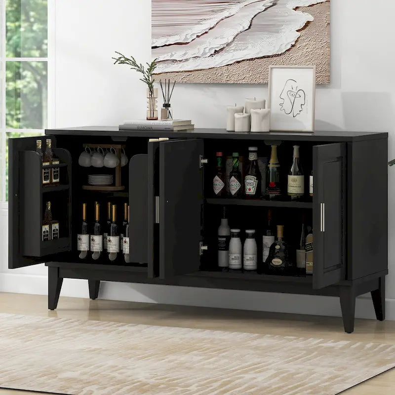 4-türiges Sideboard mit Ablagefach für Wohnzimmer, zwei große Schränke mit verstellbaren Einlegeböden