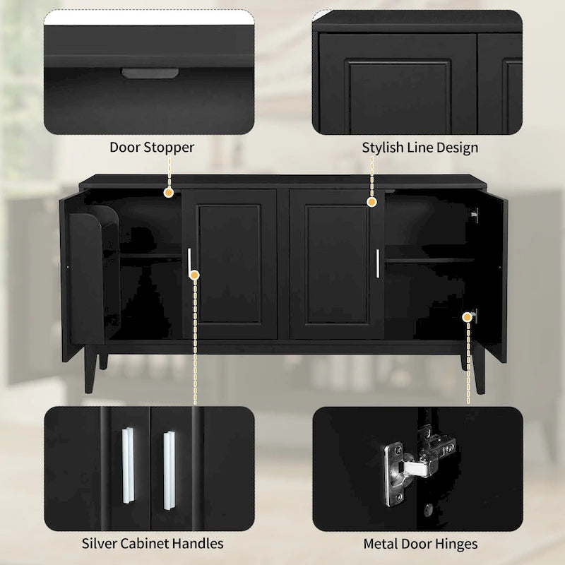 4-türiges Sideboard mit Ablagefach für Wohnzimmer, zwei große Schränke mit verstellbaren Einlegeböden