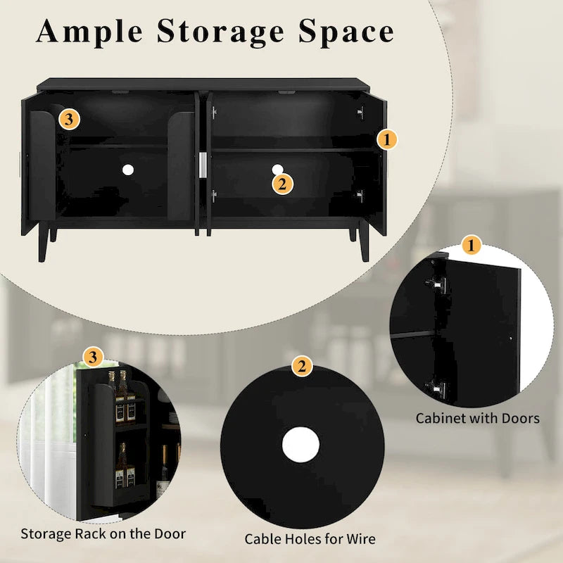 4-türiges Sideboard mit Ablagefach für Wohnzimmer, zwei große Schränke mit verstellbaren Einlegeböden