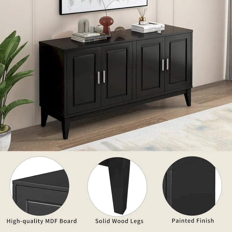 4-türiges Sideboard mit Ablagefach für Wohnzimmer, zwei große Schränke mit verstellbaren Einlegeböden