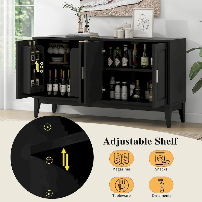 4-türiges Sideboard mit Ablagefach für Wohnzimmer, zwei große Schränke mit verstellbaren Einlegeböden