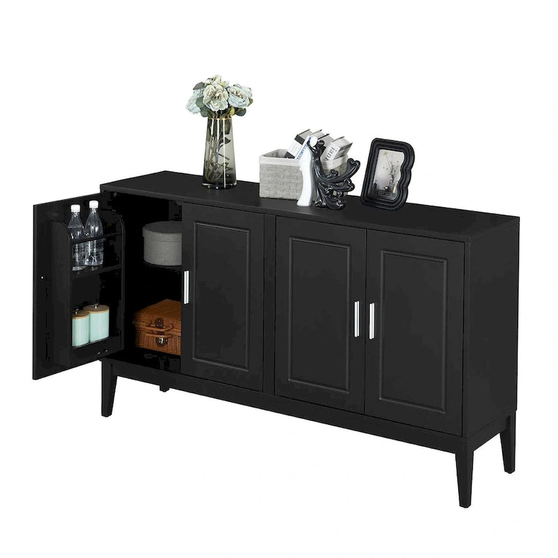 4-türiges Sideboard mit Ablagefach für Wohnzimmer, zwei große Schränke mit verstellbaren Einlegeböden