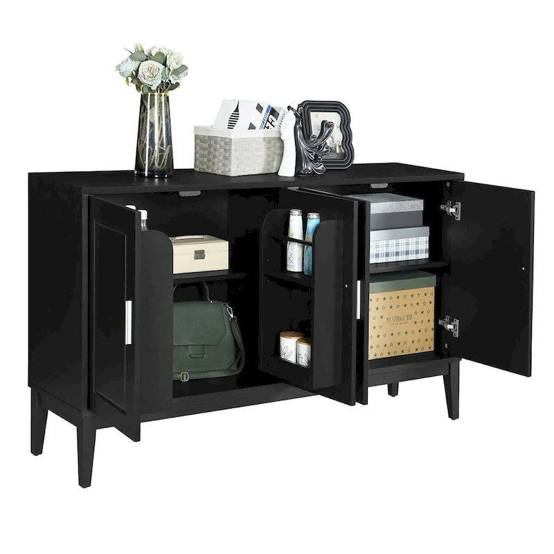 4-türiges Sideboard mit Ablagefach für Wohnzimmer, zwei große Schränke mit verstellbaren Einlegeböden