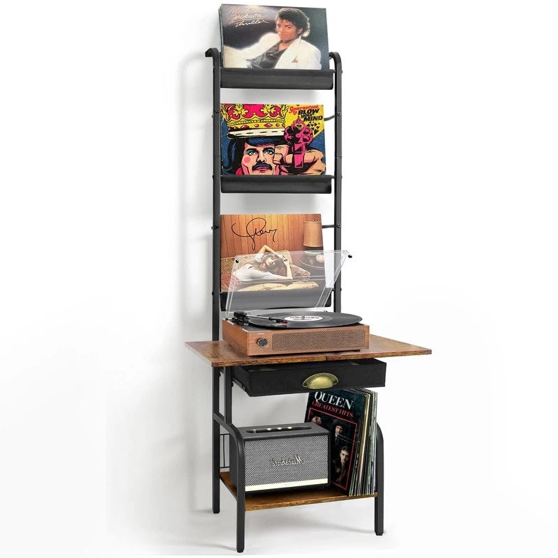 Plattenspielerständer mit Vinyl-Aufbewahrung – 13,8 L x 11,8 B x 56,7 H