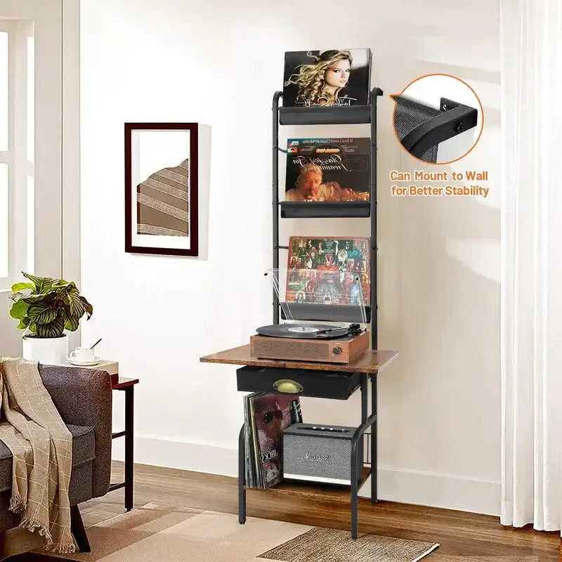 Plattenspielerständer mit Vinyl-Aufbewahrung – 13,8 L x 11,8 B x 56,7 H