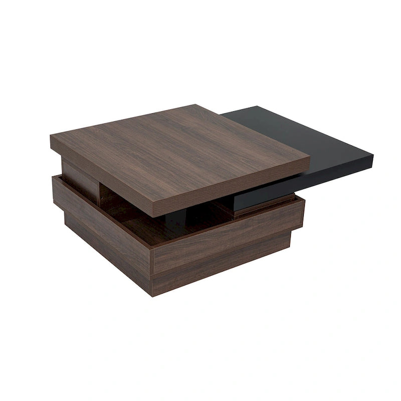 Drehbarer Couchtisch, moderner quadratischer Couchtisch mit Holzmaserung und 1 verstecktem Stauraum für das Wohnzimmer