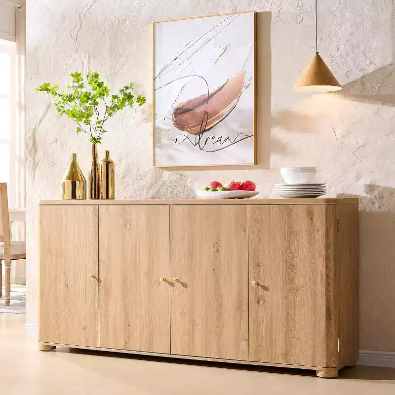 Küchenbuffet Anrichte mit 4 Türen und Regalen, modernes großes Sideboard Buffet Aufbewahrungsschrank, 66 Kaffeebar-Aufbewahrungsschrank