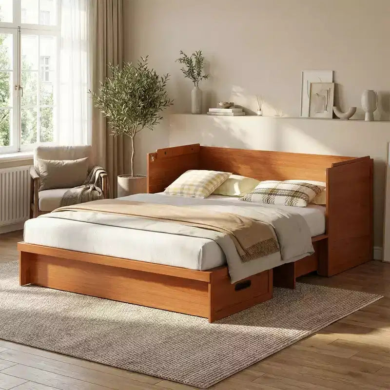 Mjkone Queen Size Wandelbares Murphy-Schrankbett mit USB-Ladefunktion, Schubladen, keine Matratze enthalten