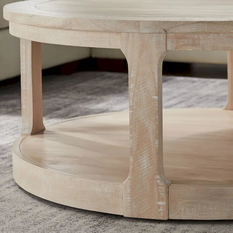 40 Moderne, runde 2-stöckige Couchtisch mit Holzmaserung-Platte und 4 Rollen unten, geeignet für Wohnzimmer, Schlafzimmer, Büro