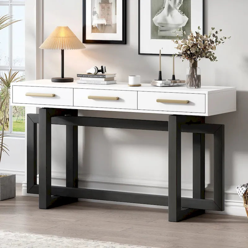 Eleganter Konsolentisch mit drei Schubladen, extra langer Flurtisch für Eingangsbereich, Flur, Wohnzimmer, Foyer, Korridor