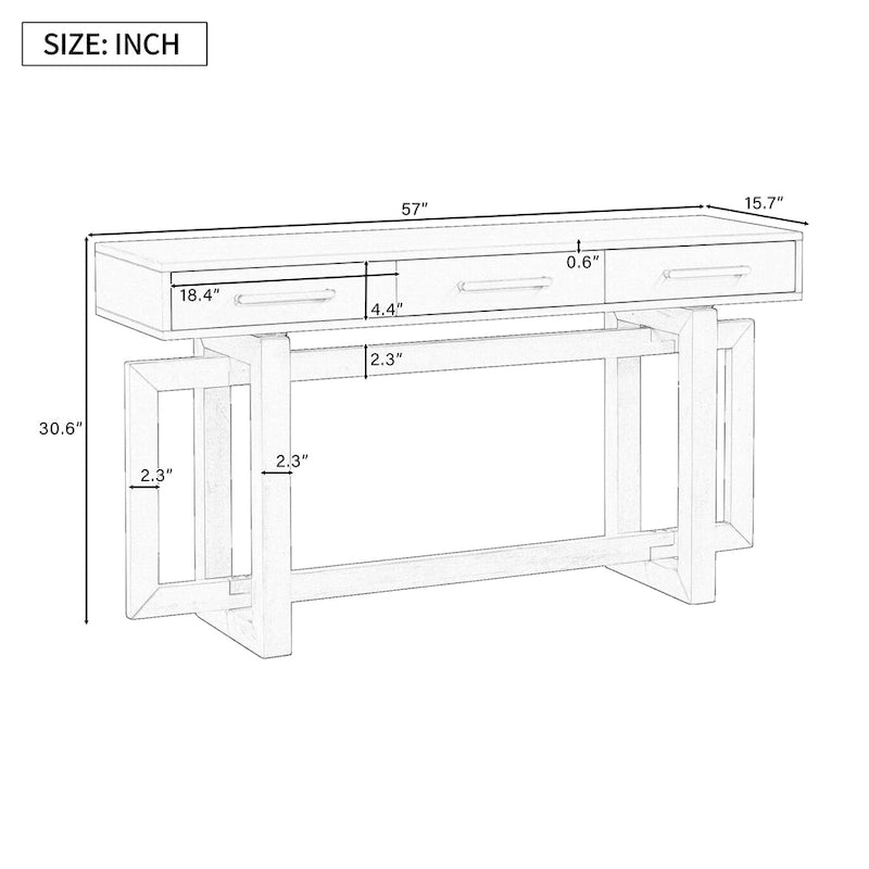 Eleganter Konsolentisch mit drei Schubladen, extra langer Flurtisch für Eingangsbereich, Flur, Wohnzimmer, Foyer, Korridor
