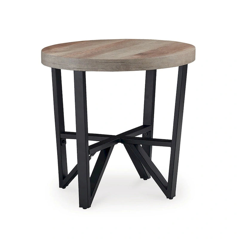 Hya 3-teiliges Couch- und Beistelltisch-Set, braune Holzplatte, schwarz gewinkelt