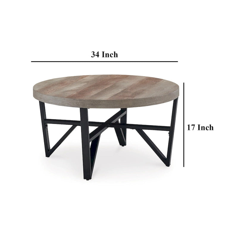 Hya 3-teiliges Couch- und Beistelltisch-Set, braune Holzplatte, schwarz gewinkelt