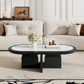 Mid Century 47.24 Ovaler Couchtisch, schwarzes Massivholzfurnier mit weißer, glänzender Sinterstein-Tischplatte
