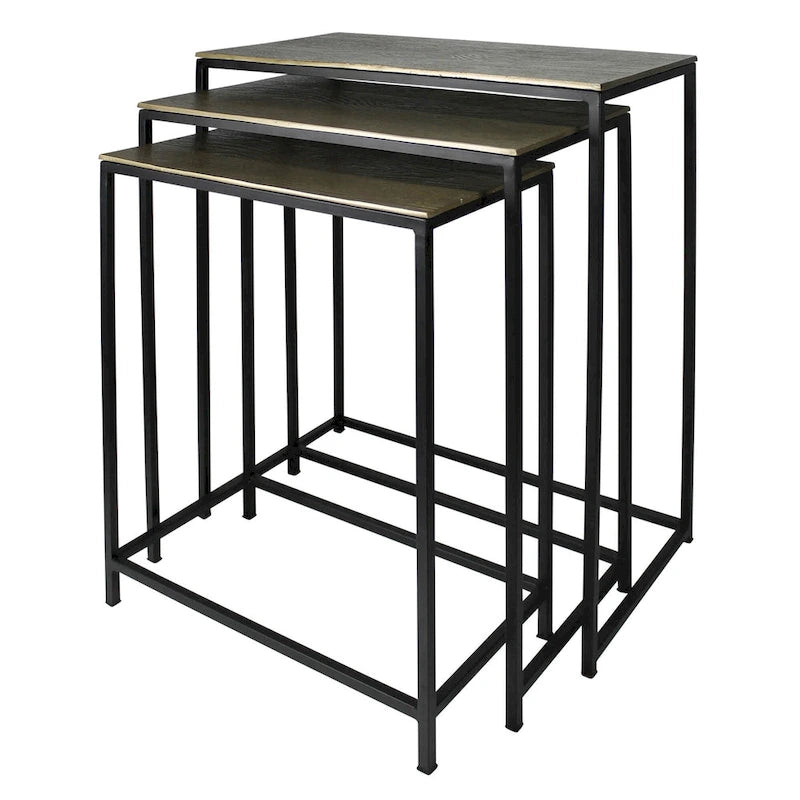 HomeRoots Dreiteiliger Set Beistelltische mit Messing-, Schwarzaluminium- und Eisenrahmen – 11,5' X 26' X 21'