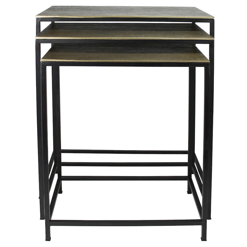 HomeRoots Dreiteiliger Set Beistelltische mit Messing-, Schwarzaluminium- und Eisenrahmen – 11,5' X 26' X 21'