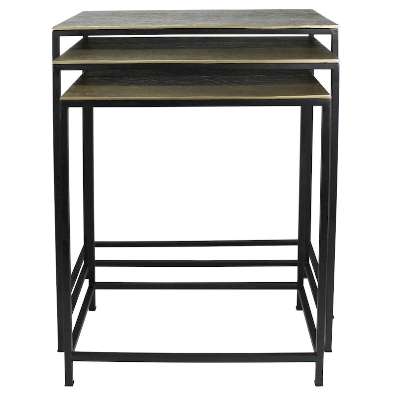 HomeRoots Dreiteiliger Set Beistelltische mit Messing-, Schwarzaluminium- und Eisenrahmen – 11,5' X 26' X 21'