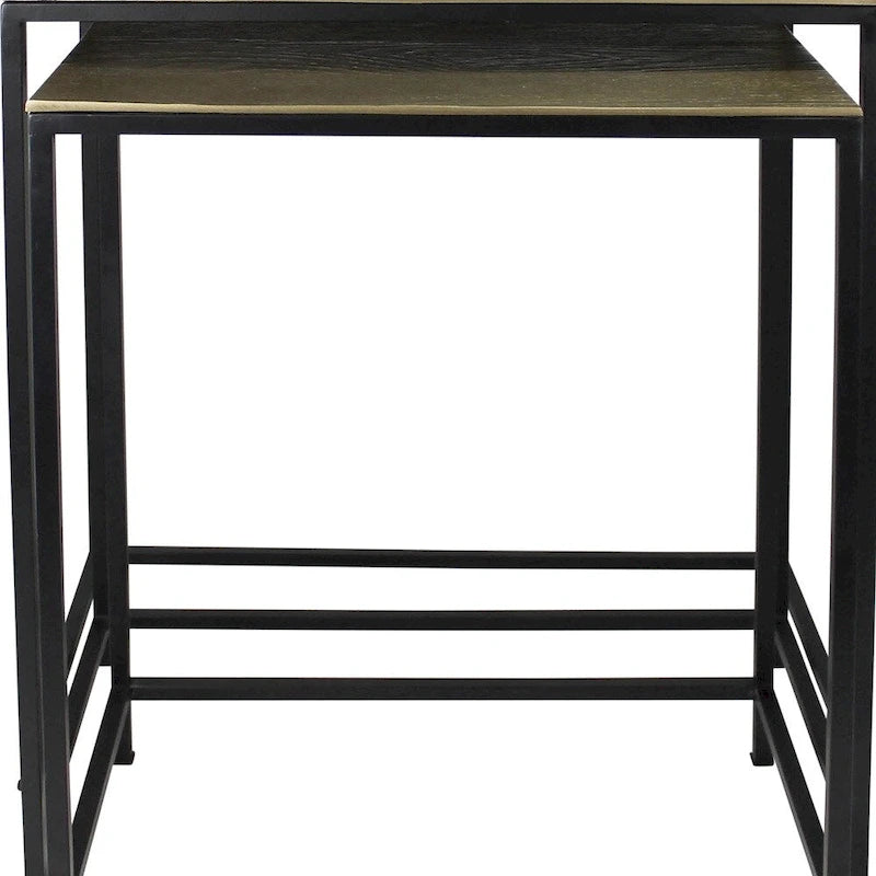 HomeRoots Dreiteiliger Set Beistelltische mit Messing-, Schwarzaluminium- und Eisenrahmen – 11,5' X 26' X 21'