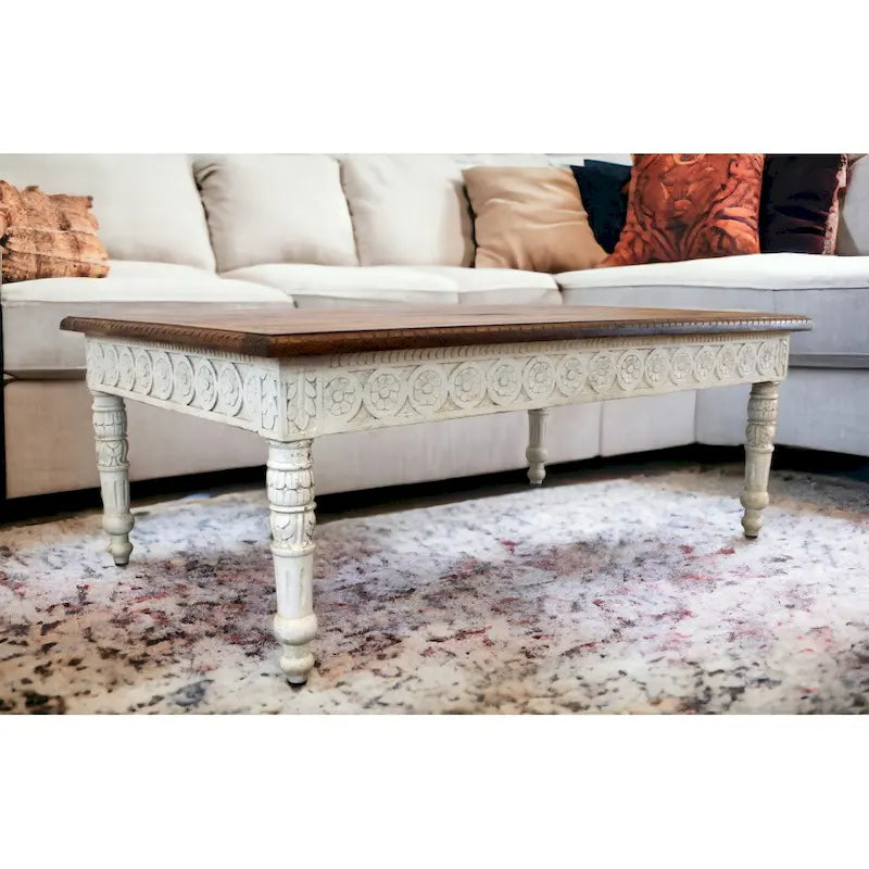 HomeRoots 48 Couchtisch aus Massivholz, Braun und Elfenbein – 48' X '18' X '30