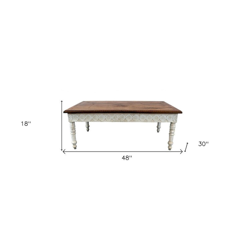 HomeRoots 48 Couchtisch aus Massivholz, Braun und Elfenbein – 48' X '18' X '30