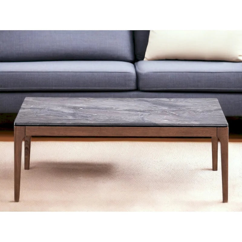 HomeRoots 47 Couchtisch aus grauem und Walnussstein und Massivholz – 47' X '18' X '28
