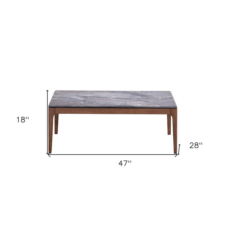 HomeRoots 47 Couchtisch aus grauem und Walnussstein und Massivholz – 47' X '18' X '28