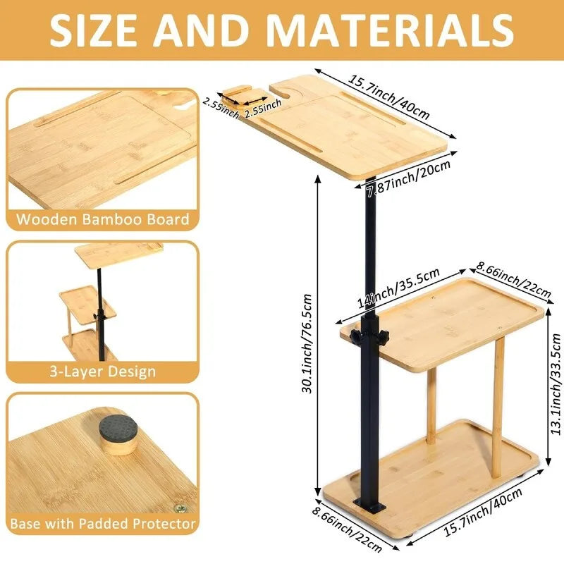 3-stöckiger C-förmiger Beistelltisch für Sofalehne – 35,5L x 15,7B x 76,5H
