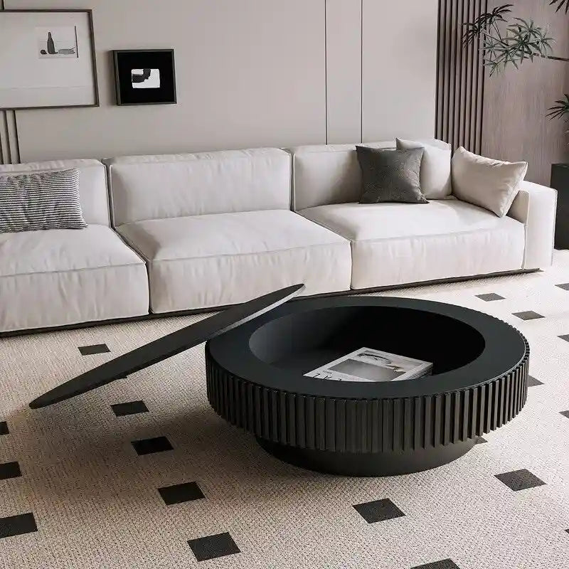 39.37 Zoll runder Couchtisch mit Stauraum, massivholzfurniert