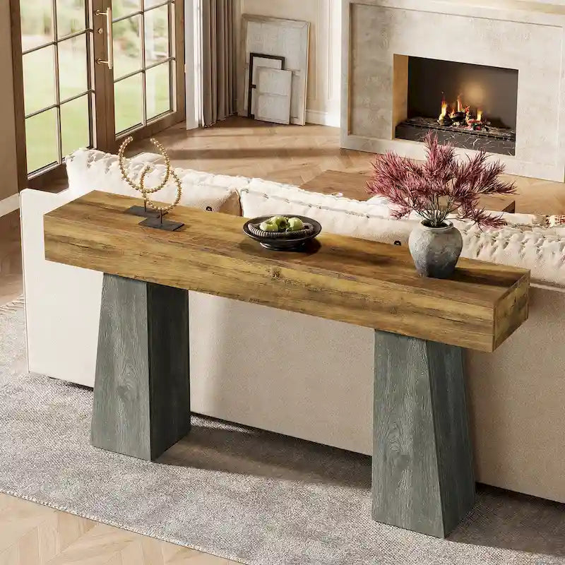Bauernhaus-Eingangstisch, 160 cm langer Konsolentisch aus Holz für das Sofa