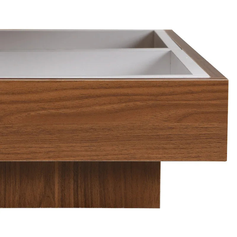 Moderner 2-stöckiger quadratischer 360°-drehbarer Couchtisch mit 3 abnehmbaren Ablagen