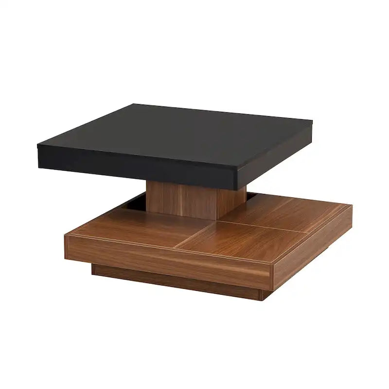 Moderner 2-stöckiger quadratischer 360°-drehbarer Couchtisch mit 3 abnehmbaren Ablagen