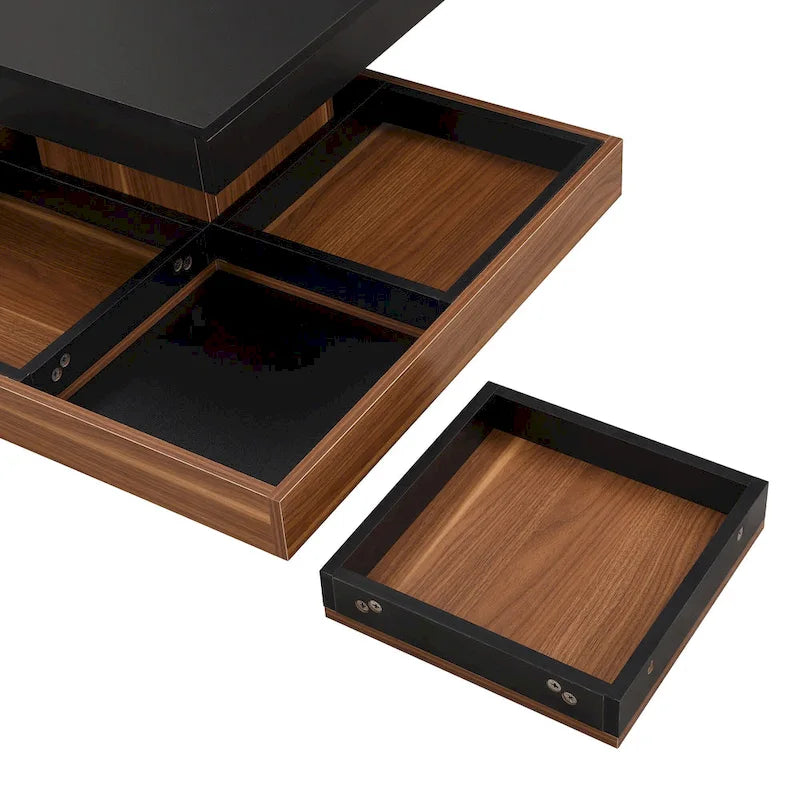 Moderner 2-stöckiger quadratischer 360°-drehbarer Couchtisch mit 3 abnehmbaren Ablagen