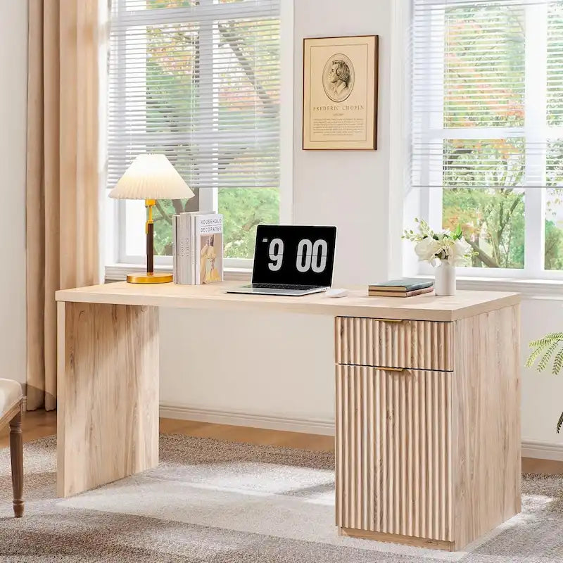 60 Moderne Chefzimmer-Schreibtisch, Holz Home Office Schreibtisch, Geriffelter Computertisch