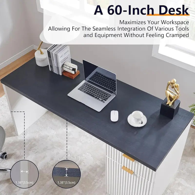 60 Moderne Chefzimmer-Schreibtisch, Holz Home Office Schreibtisch, Geriffelter Computertisch