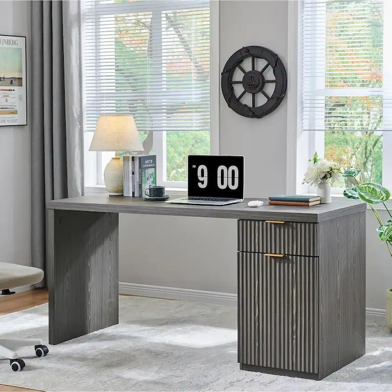 60 Moderne Chefzimmer-Schreibtisch, Holz Home Office Schreibtisch, Geriffelter Computertisch