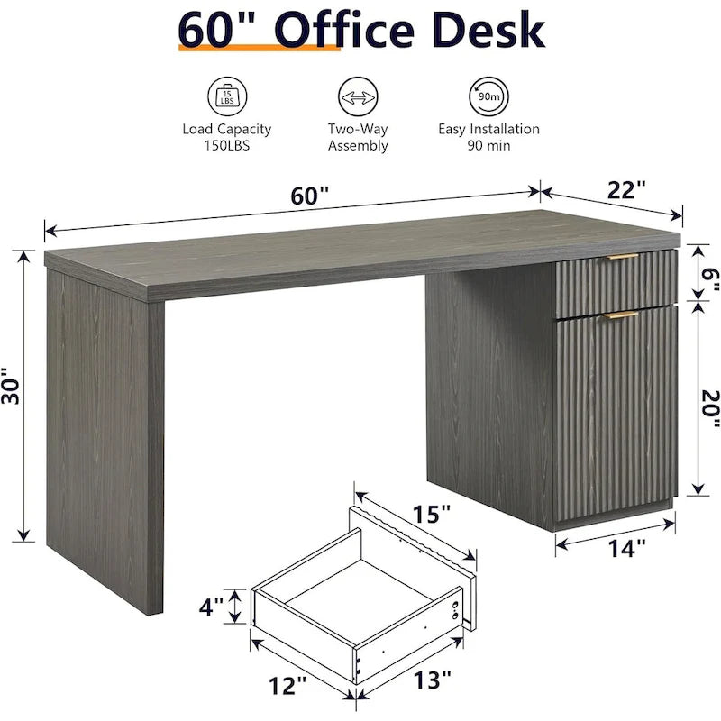 60 Moderne Chefzimmer-Schreibtisch, Holz Home Office Schreibtisch, Geriffelter Computertisch