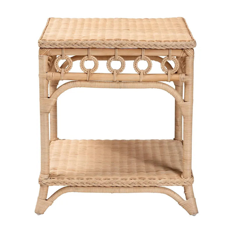 Oxford Flecht-Beistelltisch aus natürlichem Rattan mit Ablage – Boho-Tisch mit Schlaufenmuster, Küstenstil für Wohn- oder Schlafzimmer