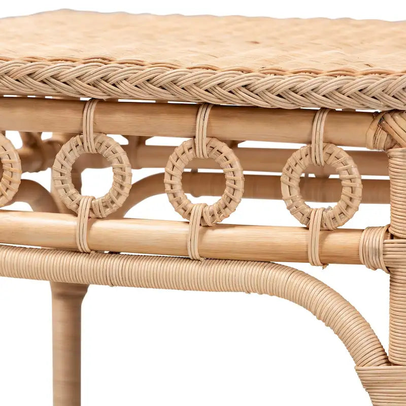 Oxford Flecht-Beistelltisch aus natürlichem Rattan mit Ablage – Boho-Tisch mit Schlaufenmuster, Küstenstil für Wohn- oder Schlafzimmer